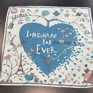 Longchamp Heart Motif Scarf in Blue and White